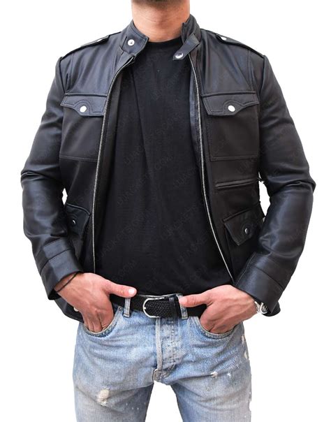 Mens Zip Up Multi Pocket Style Slim Fit Black Leather Jacket
