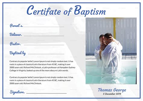 Free printable baptism certificate for the new church member. Adult Baptism Certificate Template in Adobe Photoshop ...