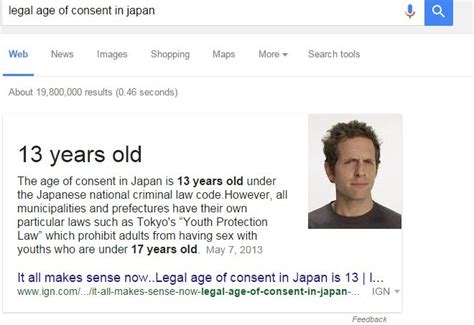 I did a bit of research and found that in china the age of consent is 14 while in japan its 13. Google is Judging You
