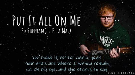 • lyrics of visiting hours by ed sheeran. 1 Hour with Lyrics Ed Sheeran - Put It All On Me - YouTube