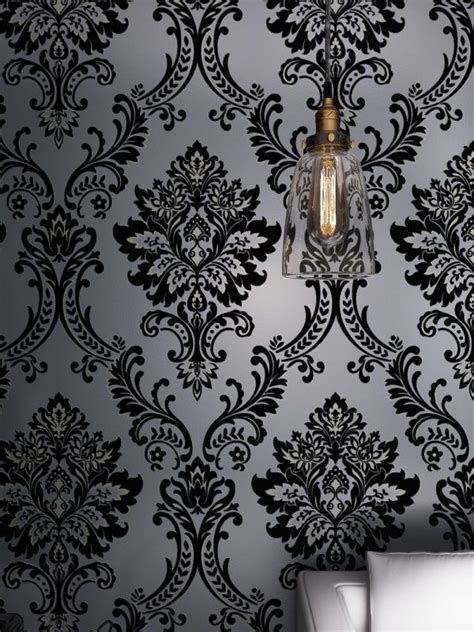 A damask wallpaper has a flocked texture that brings a unique dimension to the room. Classic Mystery Black Velvet Flocking Damask Wallpaper ...