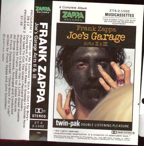 Operator of a car dealership. Frank Zappa - Joe's Garage Acts Ⅱ & Ⅲ (1979, Cassette ...