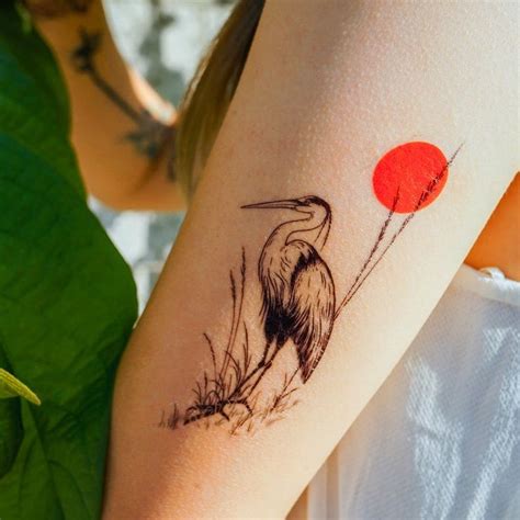 Blue heron custom tattoo design. Japanese Bird Tattoo Design Sunset Heron Tattoo Flash ...