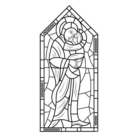 Glas in lood kleurplaten (14). Leuk voor kids - Maria met Jezus