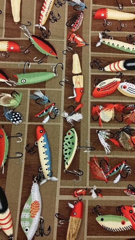 Fishing lure woodgrain red yellow green blue fabric printed by spoonflower bty. Fishing lure fabric fishing lure print fishing by the yard ...