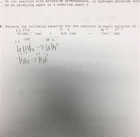 Therefore, the product from it will be water, in which oxygen has an oxidation number of h2o is water and h2o2 is hydrogen peroxide; Solved: In Its Reaction With Potassium Permanganate, Is Hy ...