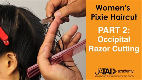 The key to a good razor cut is a hairstylist's training. Women's Pixie Haircut - Occipital Razor Cutting - Part 2 ...