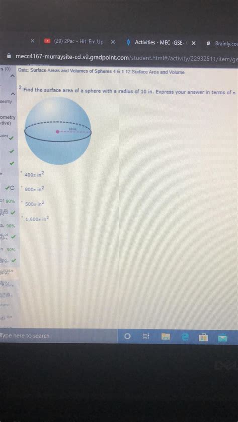 The great circle has a radius equal to the radius of the sphere. Find the surface area of a sphere with a radius of 10 in ...