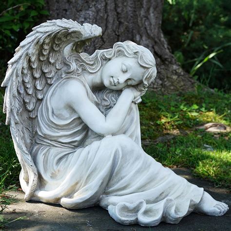 This heavenly angel statue makes a great garden cherub but is equally at home in bedroom or boudoir. 19" Resting Angel Religious Outdoor Garden Statue ...