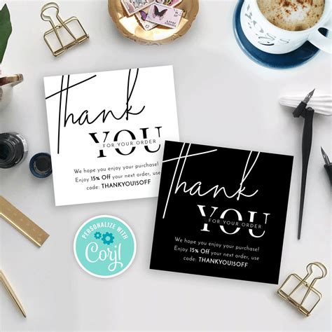 Thank you for your purchase. MINI Thank You for your order card template Minimalist ...