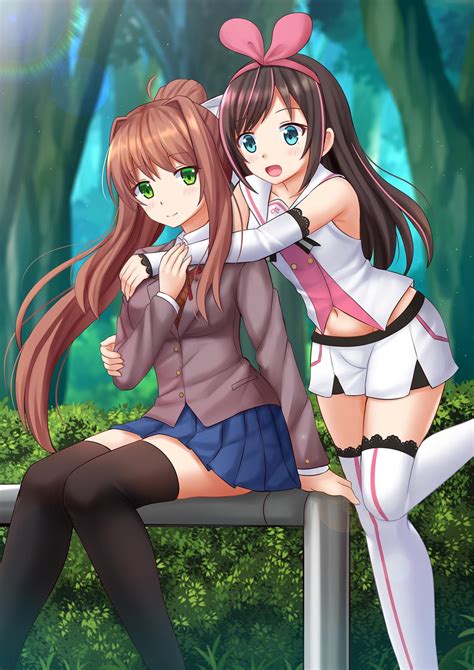 Monika hanging out with Virtual YouTuber Kizuna AI. By Kazenokaze on ...