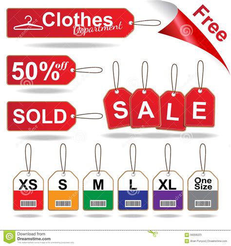 Red Sale Tags , Size Tag And Stitched Tag Clothes Set Vector Illustration Stock Vector - Image ...
