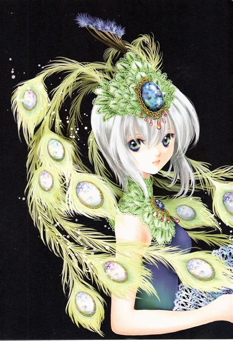 Share the best gifs now >>>. "Peacock" with short silver white hair, blue eyes, & green ...