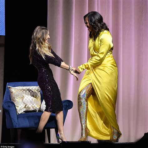 Sarah jessica parker welcomes #foreverflotus michelle obama to the stage at barclays center on december 19, 2018. Michelle Obama dresses to impress in $4,000 glittery thigh ...