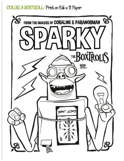 Pictures of boxtrolls coloring pages and many more. The Boxtrolls Free Printable Sparky Coloring Page | Coloring pages for boys, Coloring pages ...