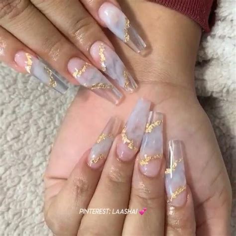 Nail labo foil flakes gold. --Video Pin-- Clear and milky white coffin acrylic nails w/ gold leaf flakes #cutenails in 2020 ...