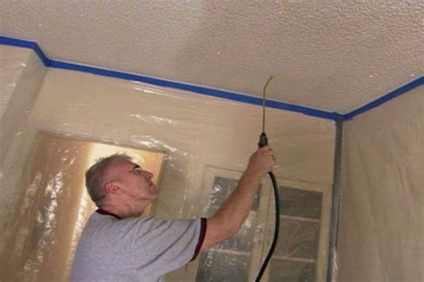 We have an older home (1960's) with a textured plaster ceiling in the dining room that kind of looks like this. Great Step by step to removing Popcorn ceilings | Remove ...