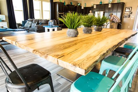 Hackberry wood has an irregular grain that can sometimes be straight or interlocking. Spalted Hackberry Live Edge Dining Table | Porter Barn Wood