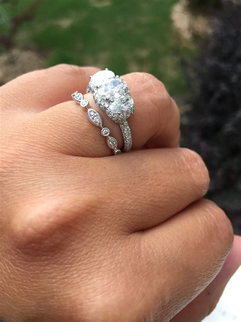 Knowing all the right stuff before you embark on this journey is. Ladies with oval three stone halo E rings show me your wedding bands - Weddingbee # ...