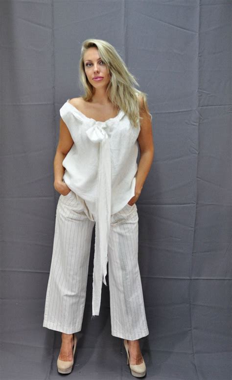 Satin blouses‏ @lovesatinblouse 14 мая. White Blouse. Organic Linen Blouse .Summer Sleeveless Blouses.Exclusive Designer Clothing ...
