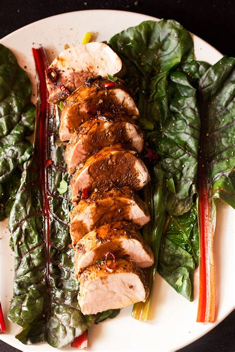 Caribbean pork roast flavored with allspice, cloves, and ginger summons thoughts of a faraway island. Balsamic Roasted Pork fillet with Swiss Chard - aninas recipes