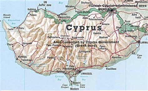 Cypern er delt i to dele, en græsk og en tyrkisk del. Kort over Vest-Cypern