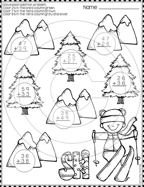 Using little red s clip art i created a set of ten pages. Winter 2-Digit Addition with Regrouping Color-by-Code ...