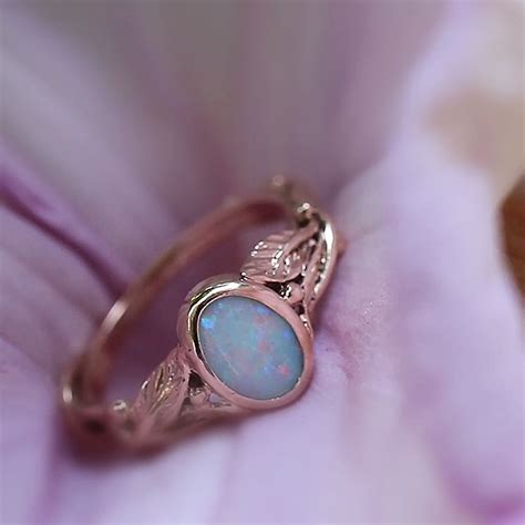 Unique fire opal engagement rings. Fire opal engagement ring, rose gold leaves ring, unique ...