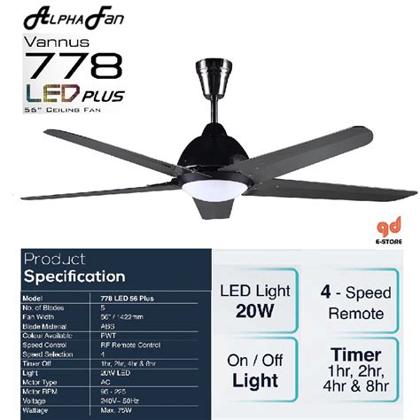 Clipper light and infrared remote control included. Alpha Vannus 778 LED PLUS 56 Inch Ceiling Fan with 5 ...