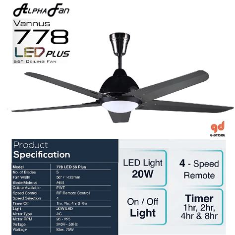 Reversible integrated 50 watt mr16 halogen bulb lifetime warranty on motor, 1 year on rest of fan ul listed for indoor use sloped. Alpha Vannus 778 LED PLUS 56 Inch Ceiling Fan with 5 ...