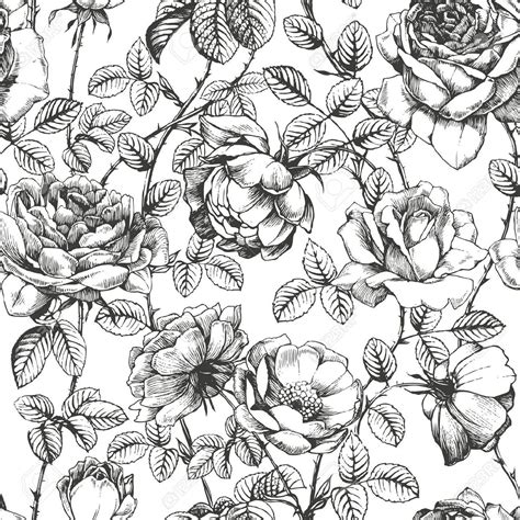 Seamless pattern with abstract flowers and leave. vintage patterns black and white japanese - Google Search ...