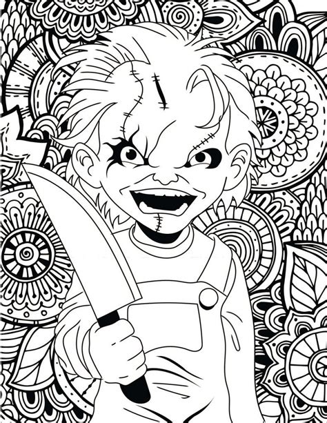 This happy halloween coloring page is cute rather than scary. Horror Movies Printable Coloring Pages | Skull coloring ...