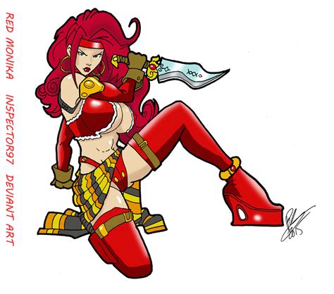 An improbably voluptuous female bounty hunter. Red Monika by Inspector97 on DeviantArt