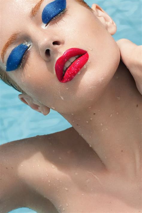 I like a pretty wash of pastel blue on the eyes, recommends. Blue eyeshadow - Red lips | makeup