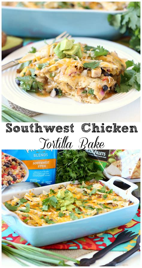 Breaded chicken cutlets are baked, not fried yet the chicken is so moist and full of flavor. Southwest Chicken Tortilla Bake - My Kitchen Craze