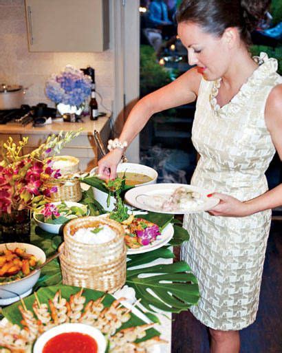 1) heat oil and cocunut cream (the thick part at the top of the can of coconut milk) in a frying pan until oil appears on surface, then add the massaman curry paste and cook until fragrant. Thai Themed Dinner Party Decorations | Dinner Party