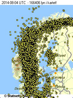 I situasjoner med regsitrert lynaktivitet vil hvert lyn vises på kartet. Ny lynrekord - SINTEF