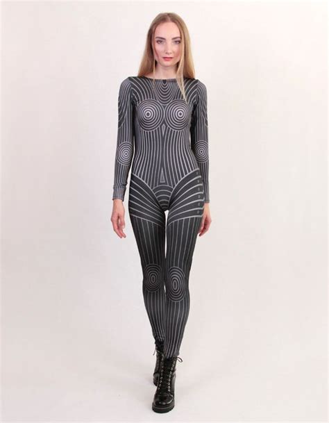 Katie's shiny spandex catsuit 16631 sec. Gray Geometric Graphic Print Catsuit Spandex Jumpsuit ...