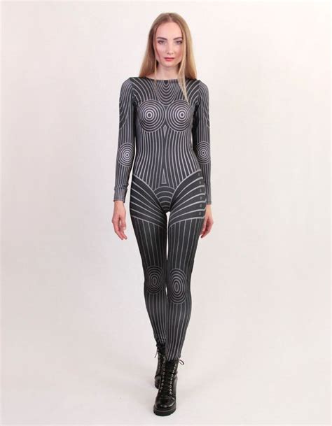A beautiful blonde is hiding under this tight and shiny black catsuit. Gray Geometric Graphic Print Catsuit Spandex Jumpsuit ...