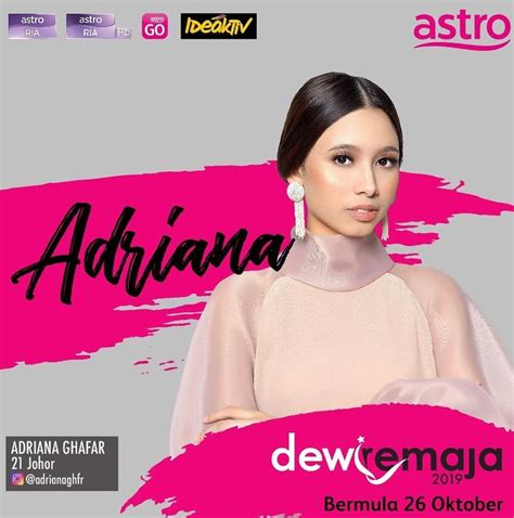 Berusia 23 tahun, gadis yang berasal dari selangor ini mempunyai semangat yang tinggi sejak di hari pertama. Biodata Adriana Ghafar (Adriana), Peserta Dewi Remaja 2019 ...