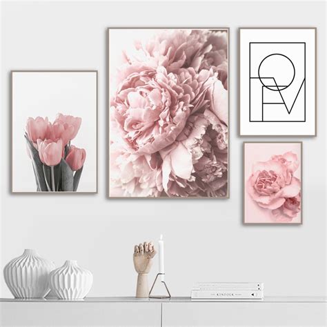 955,000+ vectors, stock photos & psd files. Pink Peony Tulips Rose Flower Wall Art Canvas Painting ...