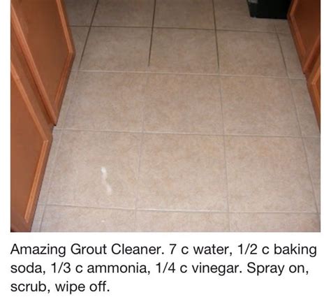 Baking soda paired with warm water and bleach will knock out stubborn grout stains on tile floors and walls. Grout Cleaner - 7 C water, 1/2 cup baking soda, 1/3 cup ...