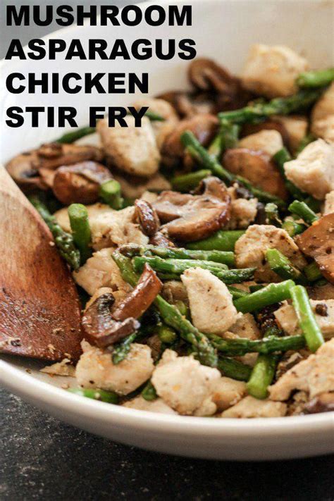 I used one of my favorite stir fry veggies in this recipe, broccoli, along with carrots and peppers. Mushroom Asparagus Chicken Stir Fry | Recipe in 2020 ...