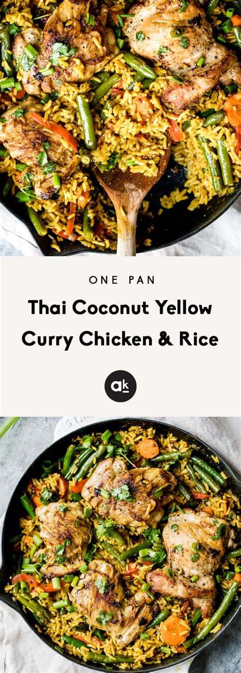 Fragrant and aromatic with turmeric (affiliate link) and cinnamon and dotted with plump sweet raisins, this easy side dish is perfect for families. One Pan Thai Coconut Yellow Curry Chicken & Rice | Recipe ...