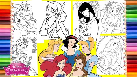 Coloring pages of princesses in disney. Coloring Disney Princess CINDERELLA ARIEL JASMINE BELLE ...