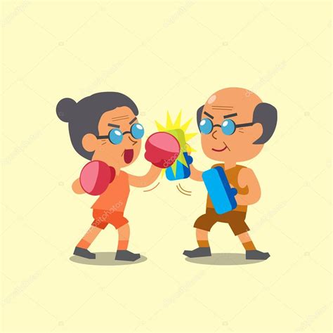 Pratica o teu desporto favorito running, fitness, ioga! Desenhos animados desporto velha e velho fazendo uppercut ...