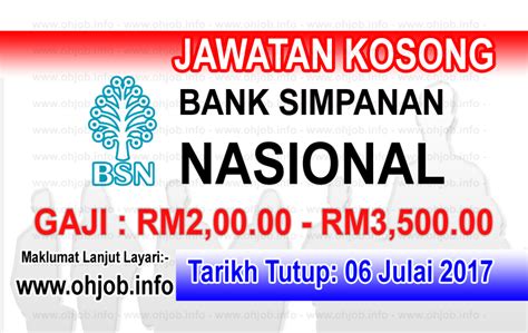 Permohonan jawatan kosong kerajaan polis diraja malaysia berikut merupakan ma… written by admin khai friday, november 27, 2020 add comment edit. Jawatan Kosong Bank Simpanan Nasional - BSN (06 Julai 2017 ...