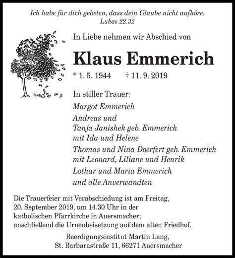 Klaus emmerich est un réalisateur, scénariste. Traueranzeigen von Klaus Emmerich | Saarbruecker-Zeitung.Trauer.de