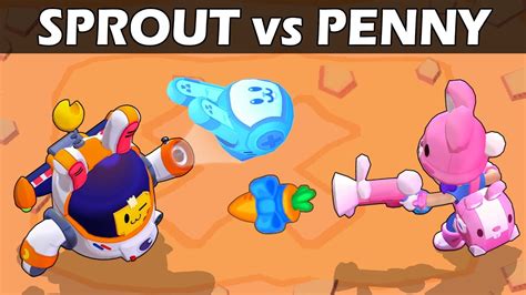 If the ball makes contact with enemies, or after a set period of time, it explodes to deal area. SPROUT vs PENNY | 1vs1 | Lunar Skins | Brawl Stars - YouTube
