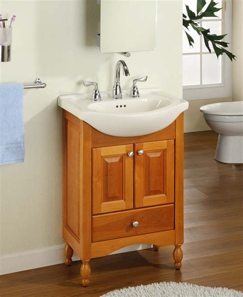 These vanities often appear as narrow cabinets and often utilize a bib sink. Natural Polished Maple Wood Narrow Bathroom Vanity For ...